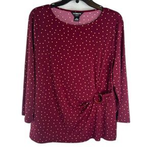 Liz Claiborne NWT Burgundy Dots Faux Wrap Career Blouse Women's‎ Sz PXL